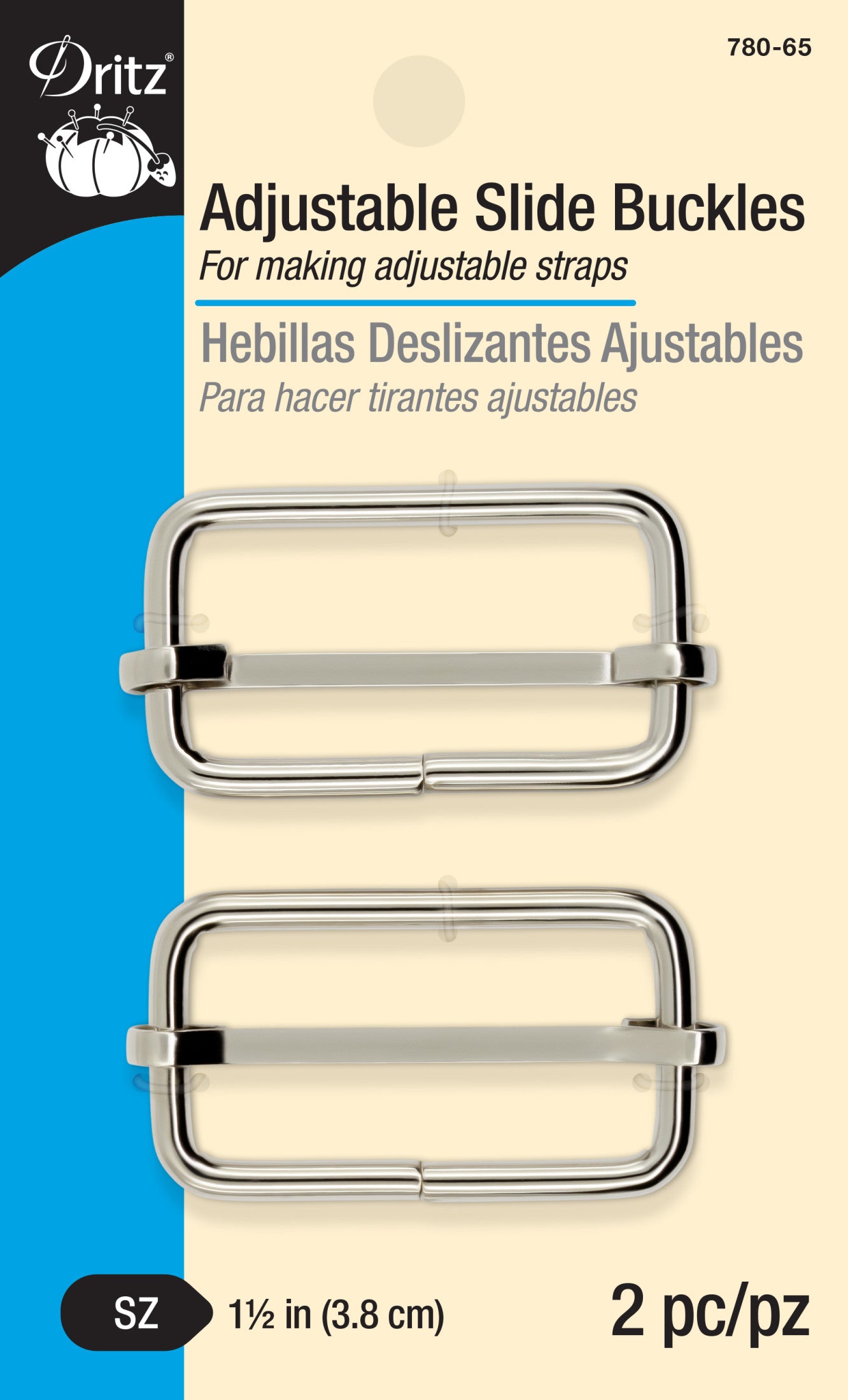 Dritz 1-1/2 inch Adjustable Slide Buckles, Silver, 2 pc