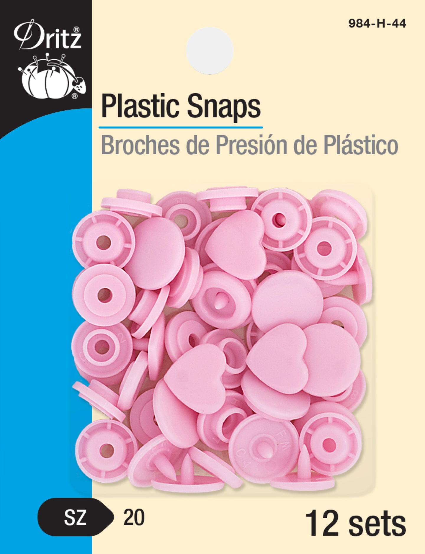 Dritz Plastic Color Heart Snaps, Pale Pink, 12 Sets
