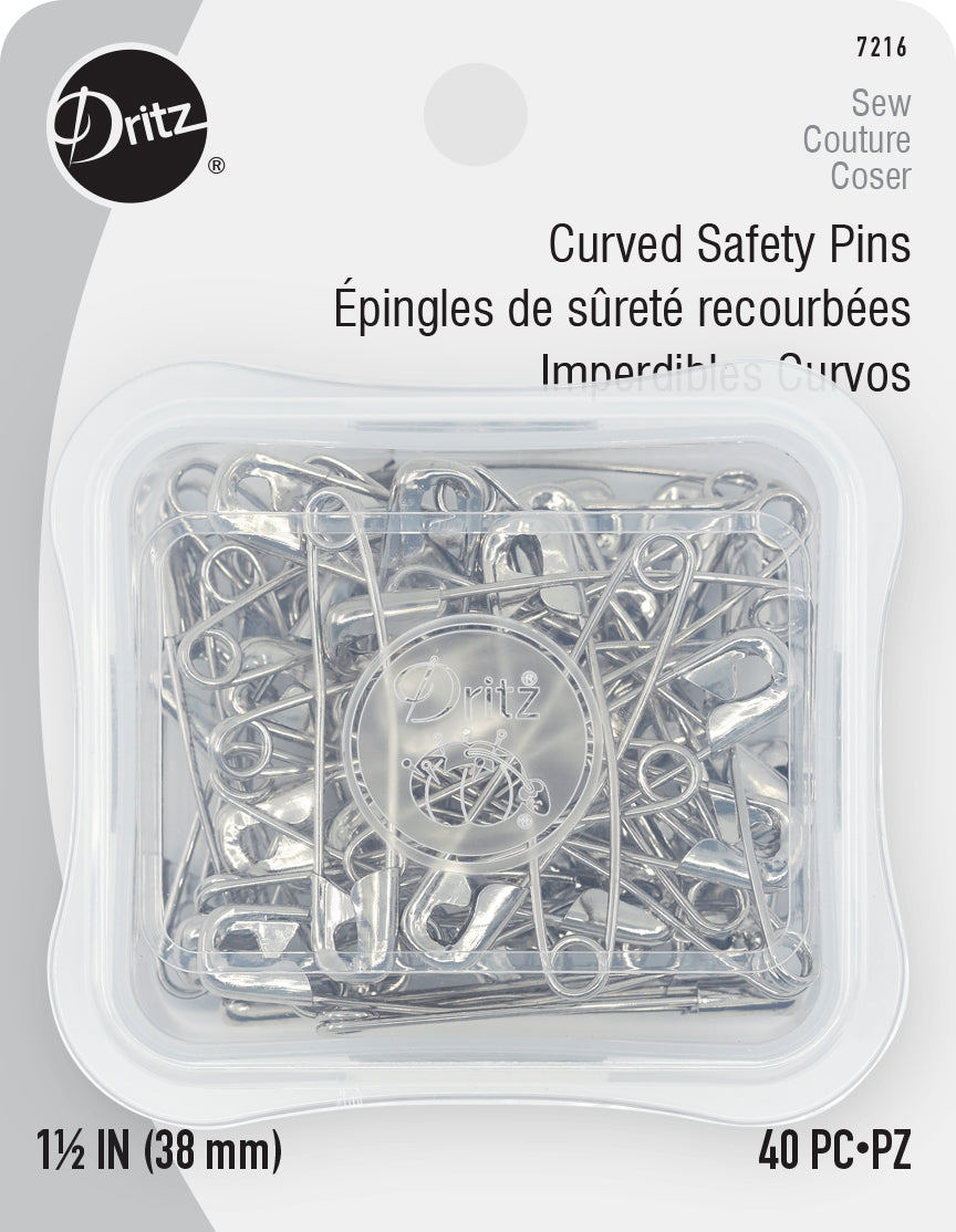 7216|Dritz 1-1/2" Curved Safety Pins, Nickel, 40 pc